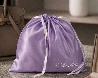Saco de proteção personalizado em cetim, saco de proteção com bordado personalizado - Roxo