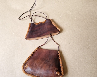 Sac amulette plante pierre balade cuir sécurisé vintage