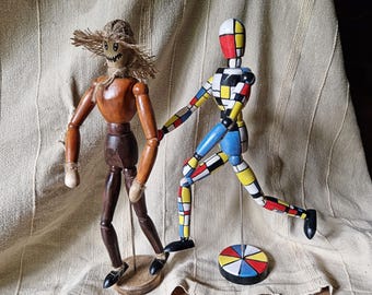 2 Figurines Mannequin En Bois 4,5" Pour Dessin - Modèle Articulé Flexible, Parfait Pour Artistes Et Débutants