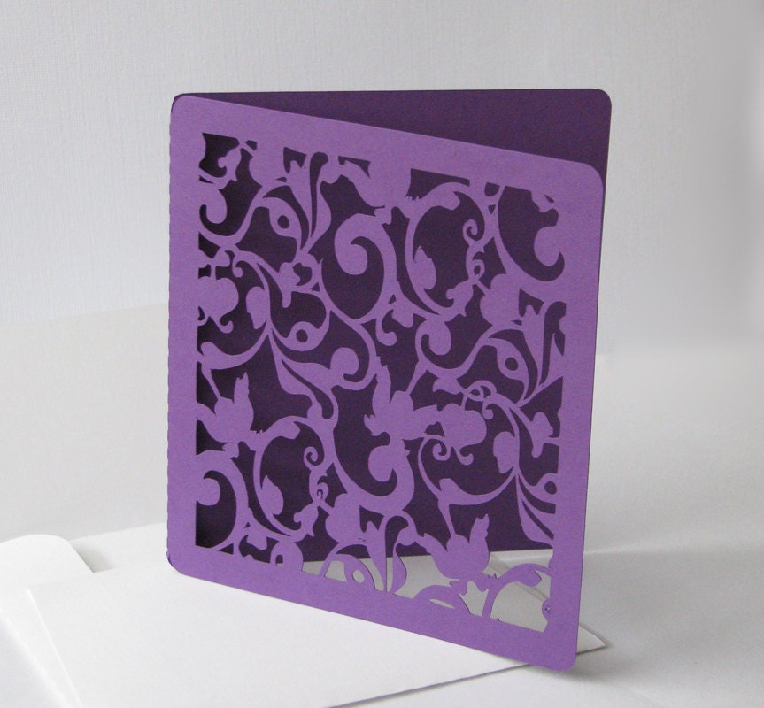 invitation Holder floral die cut card in purple with white | Etsy