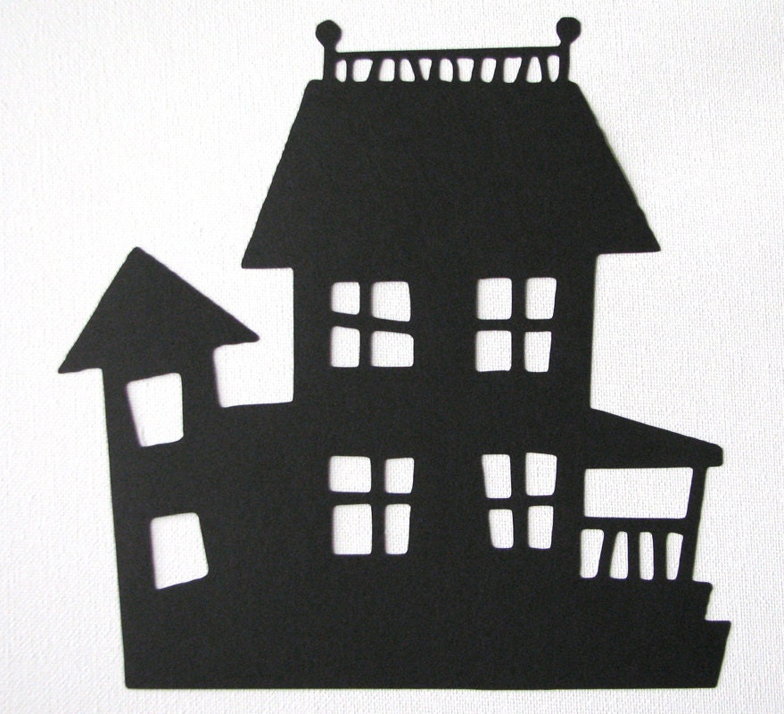 Halloween haunted house die cut silhouette | Etsy