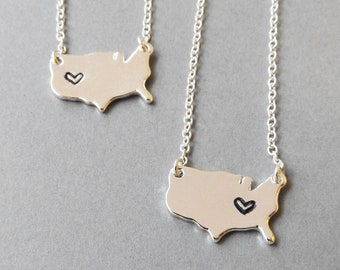 West Coast East Coast USA State Map Necklace - US Map Die Cut, State, USA Map, Westcoast, Eastcoast
