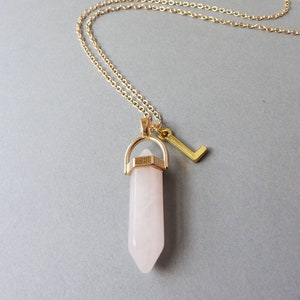 Rose Quartz Gold Necklace Customized Jewelry image 1