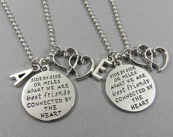 Best Friends Side By Side or Miles Apart Necklace - Long Distance Friendship Necklace, Personalized Name Initial, Best friends