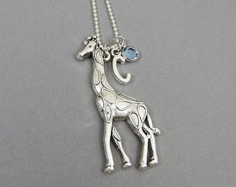 Giraffe Necklace - Personalized Initial Name, Customized Swarovski crystal birthstone
