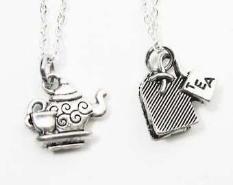 BFF Teapot and Tea bag Necklace - Custom friendship, best friend forever, friendship, couples necklace