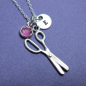 Scissors Necklace - Personalized Initial Name, Customized Swarovski crystal birthstone