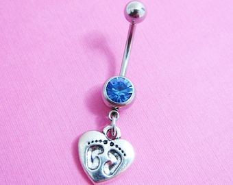 Huella de bebé en un corazón - Baby Shower, elige tu color, piercing de ombligo personalizado