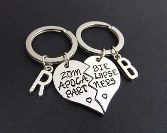 Zombie Apocalypse Partners Best Friend Keychains - Personalized Initials, Customized friendship, couples keychain