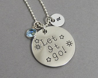 Let It Go - Frozen Necklace - Personalized Initial Name, Customized Swarovski crystal birthstone
