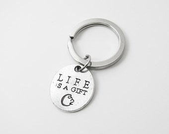 Life is a Gift - Tree of Life Keychain - BOTH SIDED - Oxygen, O2, Key Ring, Personalized Initial Name Add-on, Customized Birthstone