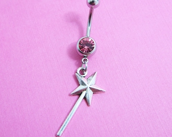 Magic Wand Belly Ring - Choose your color, Customized navel barbell