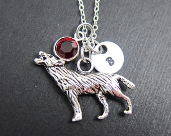 Werewolf Necklace - Howling Wolf, Twilight, Personalized Initial Name, Customized birthstone