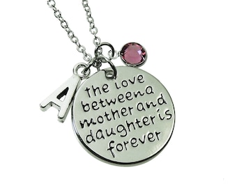Collar "El amor entre madre e hija es eterno" - Inicial y piedra de nacimiento personalizadas