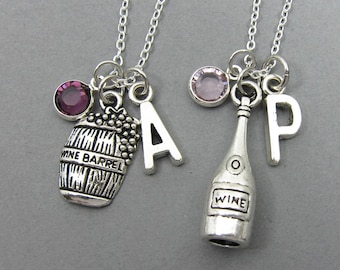 Collar de la mejor amiga con botella y barril de vino: collar de la amistad para amantes del vino, solo uno o juego de 2