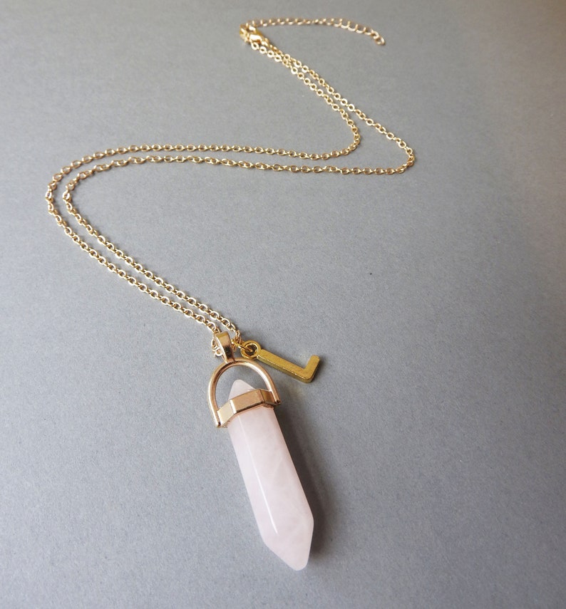 Rose Quartz Gold Necklace Customized Jewelry image 4