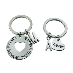 The love between mother and son is forever Matching Keychain Set - Personalized Initial Key Ring, Crystal birthstone