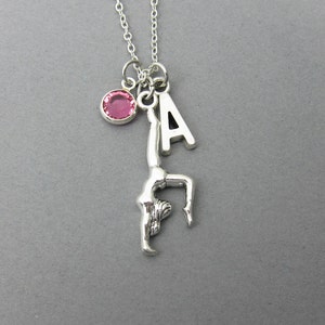 Gymnast Necklace - Yoga, Gymnastics, Personalized Initial Name, Customized birthstone