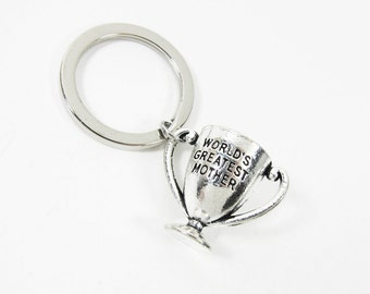 World's Greatest Mother Award Trophy Keychain - Mother's Day Key Ring, Personalized Initial Name Add-on, Customized birthstone