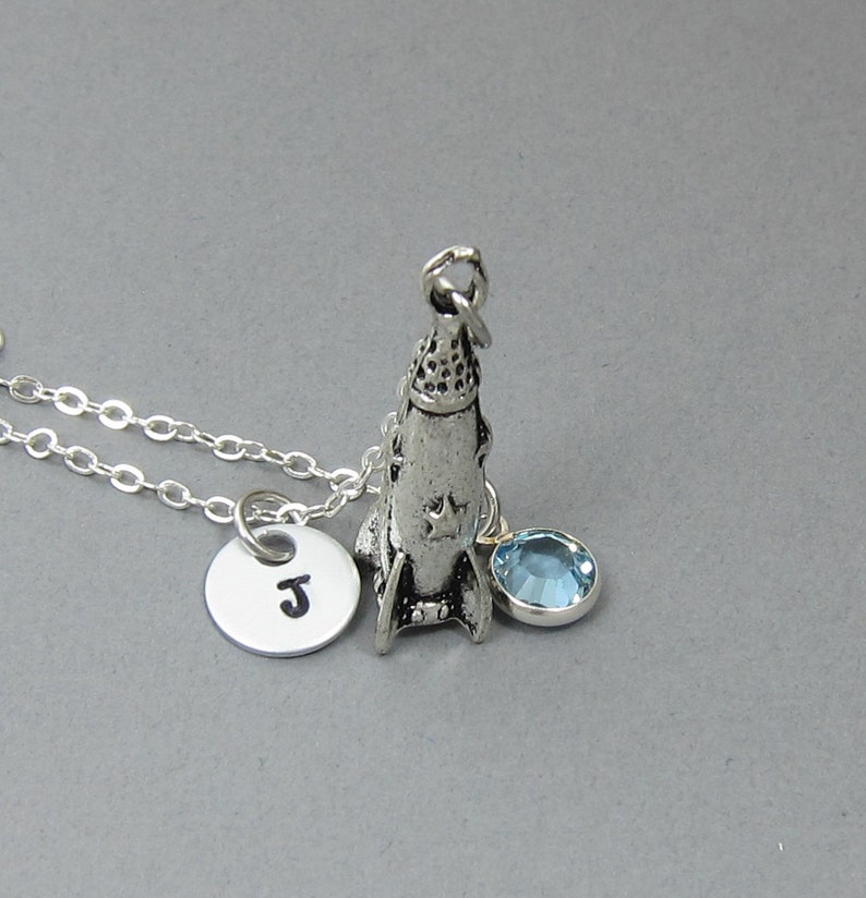 Rocket Necklace Personalized space rocket necklace, Customized birthstone, handstamped intial image 2