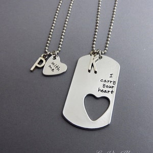 I Carry Your Heart with Me Couples Matching Necklace, Personalized Name Initial, Heart shaped image 2