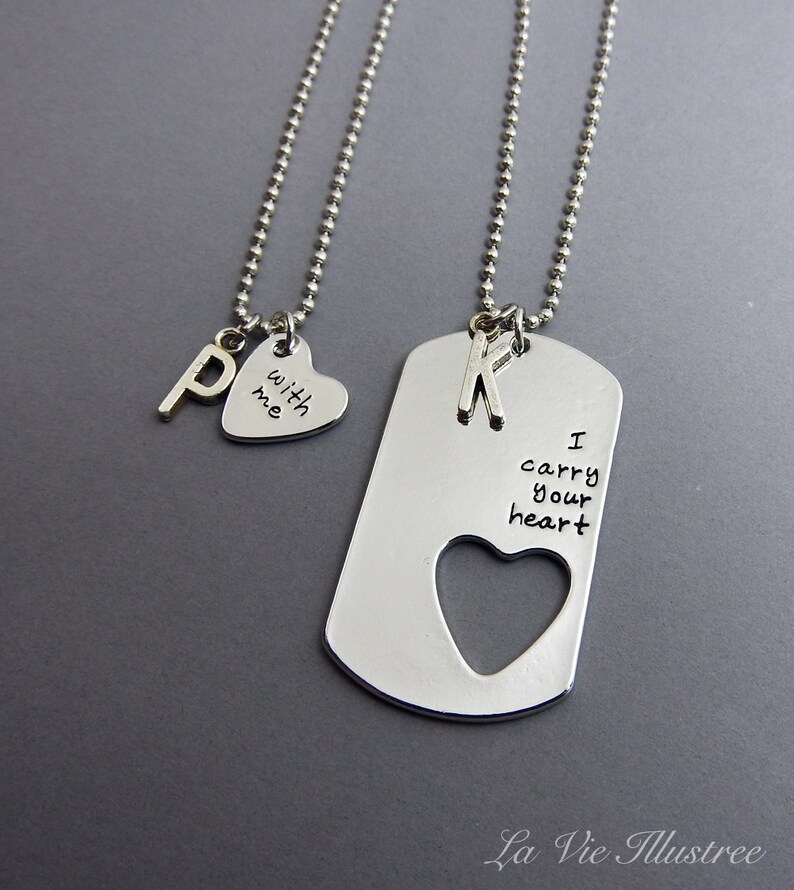 I Carry Your Heart with Me Couples Matching Necklace, Personalized Name Initial, Heart shaped image 2