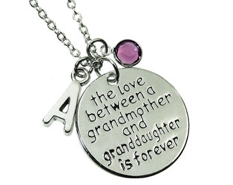 The Love between a Grandmother and Granddaughter is Forever Necklace - Customized Initial and Birthstone