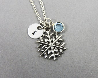 Frozen Snowflake Necklace - Personalized Initial Name, Customized Swarovski crystal birthstone
