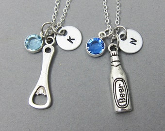 Beer & Bottle Opener BFF Necklace - beer lover friendship necklace, single only or set of 2