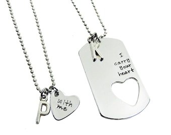 I Carry Your Heart with Me - Couples Matching Necklace, Personalized Name Initial, Heart shaped