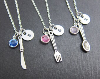 Eating Cutlery BFF Necklace - Spoon, Fork, Knife, food utensils friendship necklace, single only or set of 3