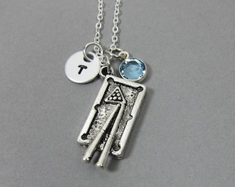 Pool Table Necklace - Billiard, Snooker Table Jewelry, Handstamped Initial Name, Customized Swarovski crystal birthstone