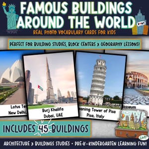 Berühmte Gebäude & Sehenswürdigkeiten, PreK Creative Curriculum Gebäude Lern-Karteikarten (druckbar)