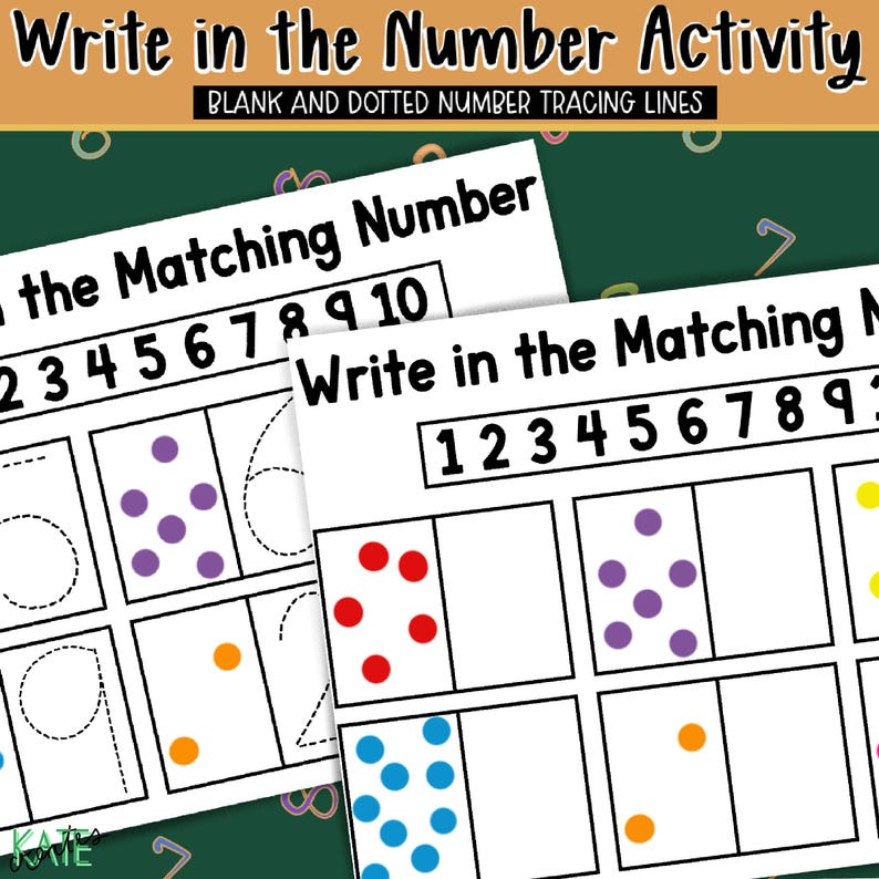 May include: Two printable worksheets for children to practise writing numbers 1 to 10. Each worksheet has a number at the top and a corresponding number of dots below. The first worksheet has blank lines for children to trace the numbers. The second worksheet has dotted lines for children to trace the numbers.