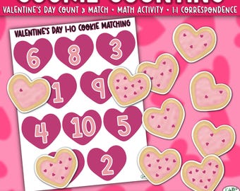 Valentinstag Zählaktivität | Zahlen Memory Spiel für Vorschulkinder | 1-10 Mathezentrum | PreK Fine Motor Printable