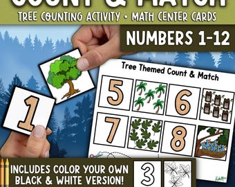 Tree Study Math Activity, Creative Curriculum Count & Match Numbers, 3K, PreK, K