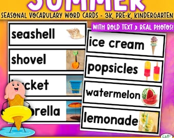 Summer Vocabulary Cards | Real Photo Word Wall (Digital PDF)