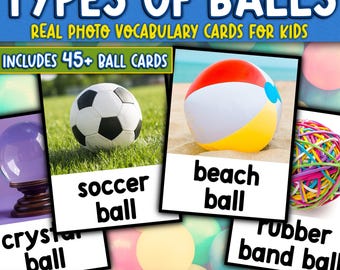 Types of Balls Vocabulary Cards |Creative Curriculum Ball Study | Printable Resource for 3K PreK