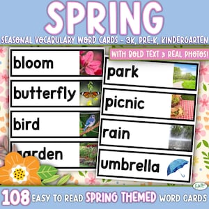 Spring Vocabulary Word Cards: Preschool Learning Activity (PDF Download)