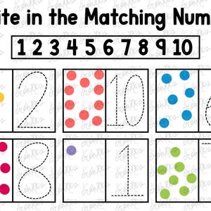 May include: A printable worksheet for children to practise writing numbers 1 to 10. Each number is paired with a set of colourful dots to help children learn to count.