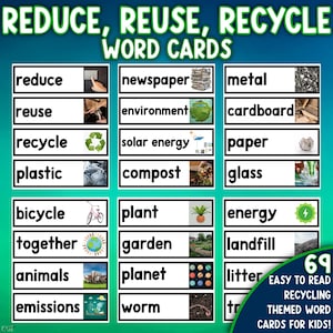 Recycling Vocabulary Word Cards — PreK, 3K Preschool — Creative Curriculum Reduce, Reuse, Recycle Study — Digital Download