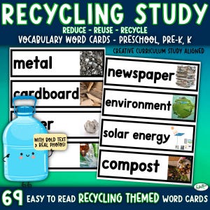 Recycling Vocabulary Cards: PreK-3K Creative Curriculum (Digital Download)