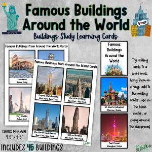PreK Flashcards Famous Buildings Study Creative Curriculum Building Unit Printables, Around the World Iconic Buildings,Architecture for Kids