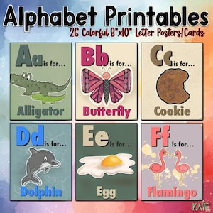 Alphabet Printables | A-Z Posters with Uppercase, Lowercase and Images | Printable PDF for Classroom, Alphabet Cards and Posters | 8x10