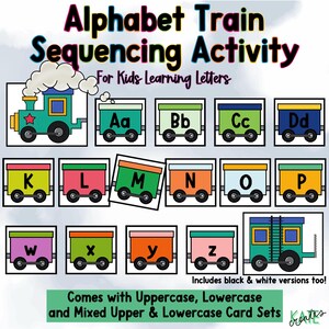 Tarjetas de secuenciación del tren del alfabeto A-Z: Juego de aprendizaje preescolar (descarga digital)
