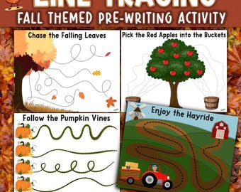 Fall Tracing Worksheets | Preschool Pre-Writing Activity (Digital Download)