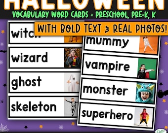 Halloween Vocabulary Word Cards | Real Photo Literacy Center (Digital Download)