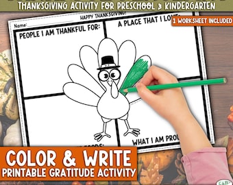 Thankful Placemat Printable Activity, No-Prep Thanksgiving Gratitude for PreK, K
