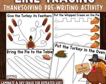 Thanksgiving Tracing Worksheets | Preschool Fine Motor Activity (Digital Download)