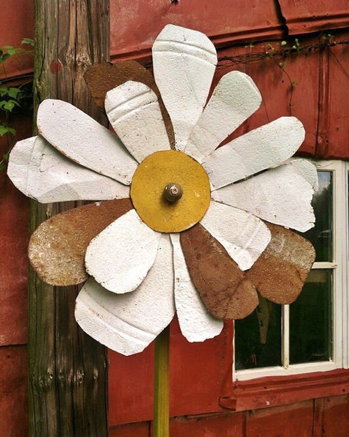Tin garden flower salvaged handmade yard art Etsy